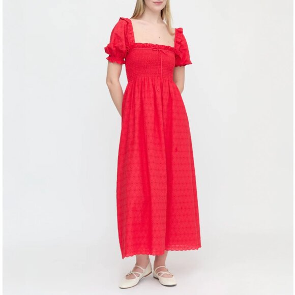 Scarlett Nap Dress Red Daisy Check Eyelet - Picture 1 of 3